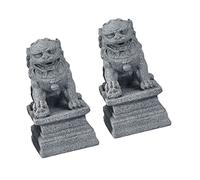 DECOMELODY 2Pcs Chinese Style Guardian Lion Statues Sandstone Desktop Adornments for Home Office Bonsai Plant Pot Decorations Indoor Outdoor Micro Landscape Feng Shui Figurines