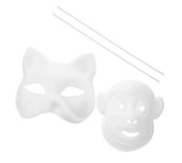 DECOMELODY 2Pcs DIY Blank Cat and Monkey Masks Unpainted White Paper Pulp Masquerade Masks for Painting Hand Painted Animal for Carnival Birthday Art Class and Cosplay