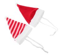 DECOMELODY 2pcs Dog Christmas Headgear Set, Red and Red-White Stripe Pet Caps Pom Pom, Funny Holiday Headwear for Dogs and Cats, Festive Decor for Christmas Parties