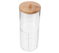 DECOMELODY 2pcs Double Cotton Pad Holder with Bamboo Lids Clear Acrylic Round Organizer for Cotton Swabs and Facial Pads Makeup Storage Container for Tidy Desktop and Bathroom Use