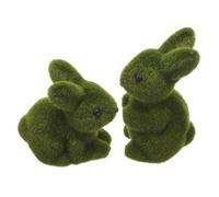DECOMELODY 2pcs Flocked Rabbit Adornment Realistic Sitting Bunny Models for Easter Garden Party Decor and Indoor Desktop Display