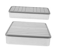 DECOMELODY 2pcs Grey Plastic Refrigerator Food Containers with Lids Airtight Sealed Dumpling Storage Boxes for Kitchen Stackable Crisper Boxes for Fruit Vegetable Snack Preservation
