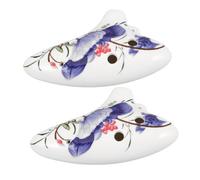 DECOMELODY 2pcs Hand-painted Blue Ceramic Ocarina Flutes for Beginners and Alto -hole Design with Ergonomic Long Mouthpiece Portable Musical Instruments for Travel and Outdoor