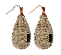 DECOMELODY 2pcs Handwoven Grass Birdhouse and Straw Bird Nest Set Natural Straw Hummingbird House for Garden Decoration and Birds Resting Place