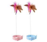 DECOMELODY 2pcs Interactive Cat Collar Teaser Sticks Lightweight Kitten Plaything for Indoor Entertainment and Owner-cat Bonding Cute Pink and Blue