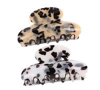 DECOMELODY 2PCS Large Acrylic Marble Pattern Hair Clip Vintage Hair Claw Accessory for Women Beige White Durable Non Dent Design