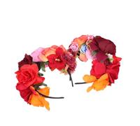DECOMELODY 2Pcs Lightweight Rose Flower Headbands Decorative Hair Hoops for Weddings Parties Masquerades Attractive Faux Floral Hair Decor in Burgundy Pink Orange