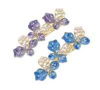DECOMELODY 2pcs Pearl Flower Hair Clips for Women French Style Hollow Metal Side Hairpin Elegant Light Purple and Blue Hair Accessories Unique Party and Charming Decoration