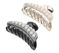 DECOMELODY 2pcs Pearl Rhinestone Hair Clips for Women Large Hair Claw Clips with Strong Grip Suitable for Thick Thin Stylish Yellow Black