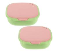 DECOMELODY 2Pcs Portable Retainer Case with Mirror, Invisible Aligner Storage Box for Braces and Night Guard, Travel Dentures Soaking Case in Pink Green
