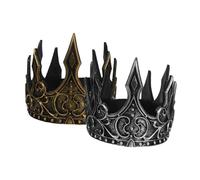DECOMELODY 2pcs Pu Foam Cosplay Crown Set Medieval Royal King Headband Gold Silver Men’s Party Costume Accessory