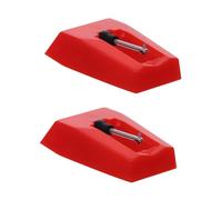 DECOMELODY 2pcs Record Player Needles Replacement Stylus for Turntable with Red Plastic and Aluminium Material, Portable Design that Improves Tone Quality, Record Player Accessory
