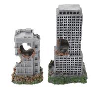 DECOMELODY 2pcs Resin Aquarium Castle Ruins Decoration Compact Fish Tank Cave Hideout with City Lightweight Resin Ornament for Fish Shrimp and Aquatic Pets