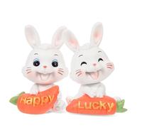 DECOMELODY 2pcs Resin Bunny Figurines Shaking Head Cartoon Rabbit Car Decoration Desktop Bunny Ornaments Cute Resin Statues for Garden Balcony Display