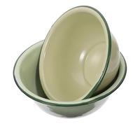 DECOMELODY 2Pcs Retro Green Enameled Bowls Vintage Style Soup Basins for Home Kitchen Thickened Food Containers with Classic Rustic Design Easy to Clean and Store Practical Household Soup