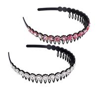 DECOMELODY 2pcs Rhinestones Comb Headbands for Women Non-slip Teeth Hair Accessories Chic and Elegant for Spa Makeup Face Washing Red Mixed Color Pure White