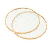 DECOMELODY 2pcs round Embossed Glass Coasters for Drinks with Golden Brim, Easy to Clean, Tabletop Protection, Modern Design, for Office and Kitchen Use