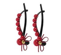 DECOMELODY 2pcs Stylish Red Bead Bow Hair Clips Twisted Braid Holders for Effortless High Ponytails and Decorative Hair Accessories for All Types