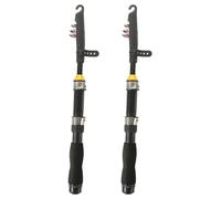 DECOMELODY 2pcs Ultrahard Mini Telescopic Fishing Rod with Integrated Spinning Reel Portable Collapsible Sea Pole for Travel Sea and Freshwater Bass Trout Fishing Black Compact Short Rod