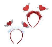 DECOMELODY 2Pcs Valentine’S Day Headbands Set with Cupid and Winged Heart Designs, Red Heart Hair Accessories for Women and, Party Photo Props for Wedding and Festival