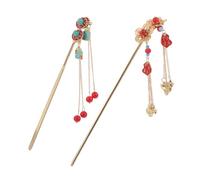 DECOMELODY 2pcs Vintage Asian Hanfu Hair Sticks Metal Flower Coin Hairpins Lightweight Tassel Hairpin for Women Traditional Chinese Japanese Bun Updo Accessories