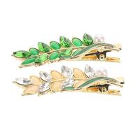 DECOMELODY 2Pcs Vintage Green White Retro Crystal Leaf Hair Barrettes, French Duckbill Clips for Women’S Daily Styling and Party Hair Accessories