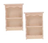 DECOMELODY 2pcs Vintage Japanese Style Dollhouse Wall Cabinet Realistic Miniature Wooden Storage for Kitchen Living Decor