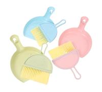DECOMELODY 3 Sets Mini Cleaning Dustpan Kit for Pet Nests with Small Brooms in Green Pink Blue Portable Hamster Cage Cleaner with Hanging Smooth Safe Plastic Convenient Storage