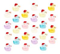DECOMELODY 30Pcs Mini Resin Ducks Set, Glow in the Dark Christmas Duck Figurines with Glitter, Multi-Color Micro Landscape Decorations for Dollhouse and Holiday Ornaments