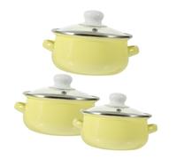 DECOMELODY 3Pcs Enamel Soup Pot with Flat Bottom and Dual Handles Cooking Pots for Stew Noodles and Everyday Kitchen Use Wear Resistant Mini Stew Pans in Yellow