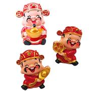 DECOMELODY 3Pcs God of Wealth Desktop Ornaments Cartoon Style Copper Coin and Ingot Statues Feng Shui Wealth Sculptures for Home Office and Shop Decoration