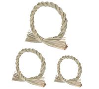 DECOMELODY 3Pcs Japanese Style Natural Straw Ring Wreath Set, DIY Holiday Decoration Garland Pendant, 20Cm 16Cm 10Cm Rustic Christmas Ornament for Home and Festival Use