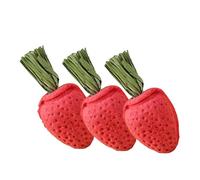 DECOMELODY 3pcs Molar Chew Toy Set Natural Strawberry Design for Hamsters Guinea Pigs Small Animals Teeth Grinding Biting Plaything to Alleviate Pet Loneliness