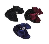 DECOMELODY 3pcs Professional Hair Snood Net with Resin Rhinestone Bowknot Elastic Coarse Mesh Bun Covers for Women Nurses Ballet Dance Office Blue Burgundy Black