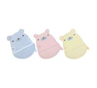 DECOMELODY 3pcs Toddler Soap Foaming Mitts and Boys and Girls Washcloths Set with Animal Designs, Soft Body Scrubbing Gloves for Bath and Shower, Yellow Blue Pink Bath Cleaning Supplies for Children