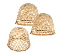 DECOMELODY 3pcs Vintage Bamboo Rattan Lampshade Handcrafted Pendant Lamp Shade Cover for Bulbs Farmhouse Tea House Home Decor with Soft Lighting