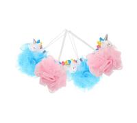 DECOMELODY 4 Pcs Unicorn Bath Loofahs for Exfoliating Shower Scrubbers with Hanging Rope Soft Mesh Body Scrubber for Birthdays and Parties