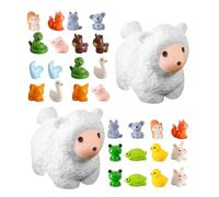 DECOMELODY 45Pcs Resin Miniature Animal Figurines Set Mini Sheep and Frog Statues, Small Cute Tiny Resin Animals for Micro Fairy Garden, Dollhouse Landscape Accessories, Garden Decor