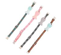 DECOMELODY 4pcs Adjustable Fish Shaped Cat Collar Set Made of Cotton with Lattice Design, Convenient and Stylish Necklace Collars That Can Go Well with Kinds of Your Lovely Pet Random Color
