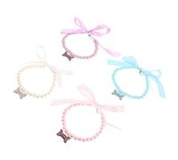 DECOMELODY 4pcs Adjustable Pet Necklace with Acrylic Imitation Pearls and Bone Pendant Lightweight Collar for Small Cats and Dogs Stylish Daily Wear Jewelry in White Pink Blue Purple