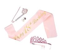 DECOMELODY 4pcs Birthday Celebration Crown Accessories Rose Gold Shoulder Strap Breastpin Buckle Costume Crown for Birthday Party Friends Gatherings Unique Party Theme Decorations