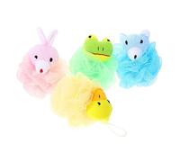 DECOMELODY 4Pcs Cartoon Animal Bath Loofah Sponges Soft Gentle Exfoliating Bath Supply with Cute Duck Rabbit Frog