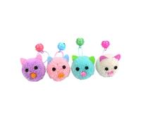 DECOMELODY 4pcs Cat Teasing Plush Ball with Bell for Kittens Soft Interactive Pet Playthings Purple Pink Blue White Durable Fun Cat Doll for Indoor Exercise and Stress Relief