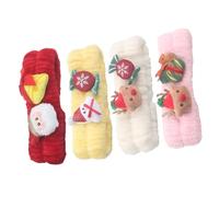 DECOMELODY 4pcs Christmas Flannel Face Washing Headbands Elastic Cute Reindeer Snowman Hair Bands for Spa Makeup Soft Hair Accessories