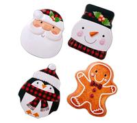 DECOMELODY 4Pcs Christmas Tinplate Box Set, Small Red Black Plaid Candy Tins with Snowman, Gingerbread Man, Penguin Elderly Figure, Xmas Treat Storage Containers for Cookies, Chocolates,
