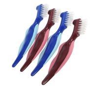 DECOMELODY 4pcs Double Sided Denture Brushes for Thorough Cleaning Durable Nylon PP Toothbrushes for Dentures and Braces Compact Travel Oral Care Tools Red Blue