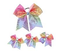 DECOMELODY 4pcs Hair Elastics for Girls with Glitter Cheer Bows Webbing Material Hair Ties with Smooth Surface for Every Day Use and Occasions