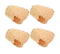 DECOMELODY 4pcs Handmade Bamboo Bird Nest with Hook Rustic Handwoven Shelter for Garden Birds Ventilated Decoration Safe Natural Bamboo Roosting Hideaway