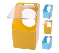 DECOMELODY 4Pcs Hanging Bird Feeder with Cover for Cage Multi-functional Parrot and Pigeon Food Containers Vegetable and Fruit Holders Easy to Install and Clean Blue and Yellow