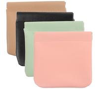 DECOMELODY 4Pcs Large Self-Closing Makeup Bags Portable Toiletry Pouches for Women Small Cosmetic Organizer with Snap Closure Travel-Friendly Coin Purse in Khaki Black Light Green and Smoke